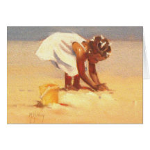 Cute little girl playing in sand card