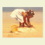 Cute little girl playing in sand postcards