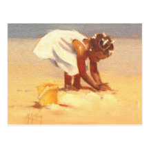 Cute little girl playing in sand post cards