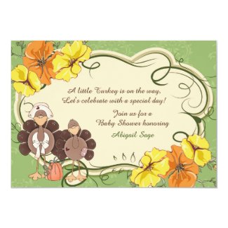 Cute Little Girl Turkey Thanksgiving Baby Shower 5x7 Paper Invitation Card