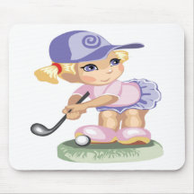 Cute Little girl wearing a blue hat playing golf Mousepad