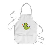 cute little green fire dragon monster aprons