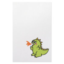 cute little green fire dragon monster custom stationery