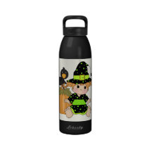 Cute little Halloween witch green black dress Reusable Water Bottles