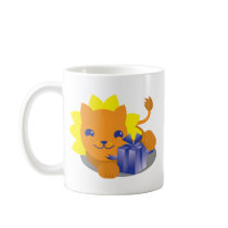 Cute little lion with presents coffee mug