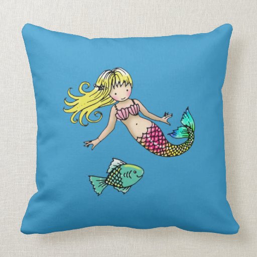 Cute Little Mermaid and Fish Pillow for Kids Zazzle