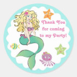 Cute Little Mermaid Gift Tag Round Stickers