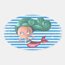 Cute Little Mermaid Oval Sticker