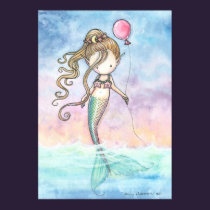 Cute Little Mermaid With Balloon Poster posters