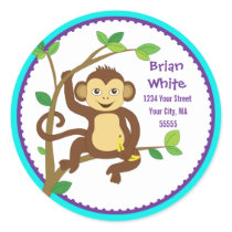Cute Little Monkey Address Label Round Stickers