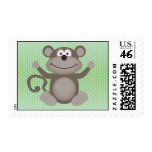 Cute Little Monkey on Green Postage Stamp