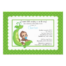 Cute Little Monkey Pea Pod Baby Shower Invitations
