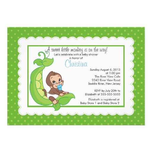 Cute Little Monkey Pea Pod Baby Shower Invitations