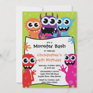 CUTE Little Monster Bash Birthday Party Custom Invite