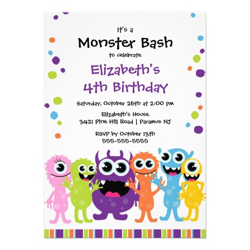 CUTE Little Monster Bash Birthday Party Custom Announcement