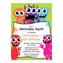 CUTE Little Monster Bash Birthday Party Custom Invite