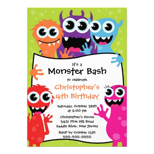 CUTE Little Monster Bash Birthday Party Custom Invite