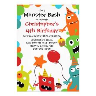 CUTE Little Monster Bash Birthday Party Custom Invites