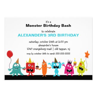 CUTE Little Monster Bash Birthday Party Custom Invitation