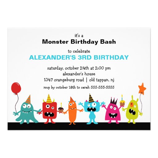 CUTE Little Monster Bash Birthday Party Custom Invitation