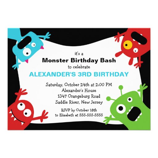 CUTE Little Monster Bash Birthday Party Custom Announcements