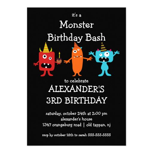 CUTE Little Monster Bash Birthday Party Personalized Invite