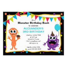 CUTE Little Monster Bash Birthday Party Personalized Announcements