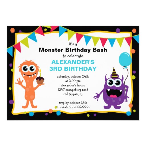 CUTE Little Monster Bash Birthday Party Personalized Announcements
