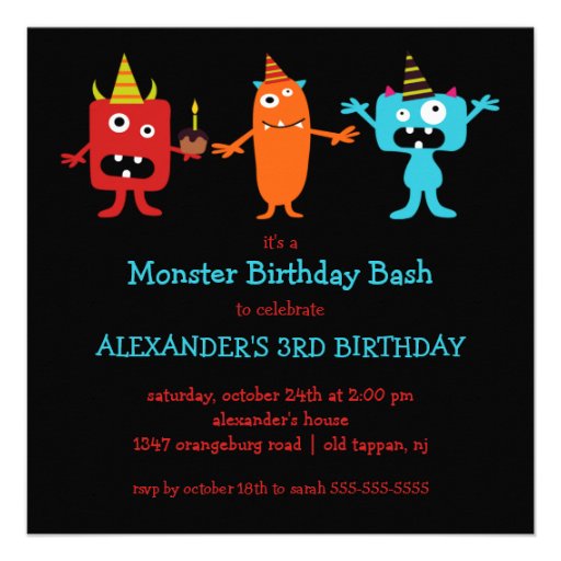 CUTE Little Monster Bash Birthday Party Invite