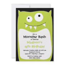 CUTE Little Monster Bash Birthday Party Lime Invitations