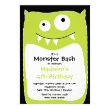 CUTE Little Monster Bash Birthday Party Lime Invitations