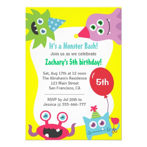 Cute Little Monster Birthday Party Bash for Kids Personalized Announcements