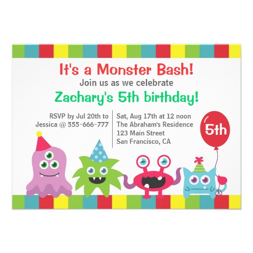 Cute Little Monster Birthday Party Bash for Kids Announcements
