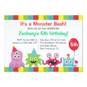 Cute Little Monster Birthday Party Bash for Kids 4.5x6.25 Paper Invitation Card