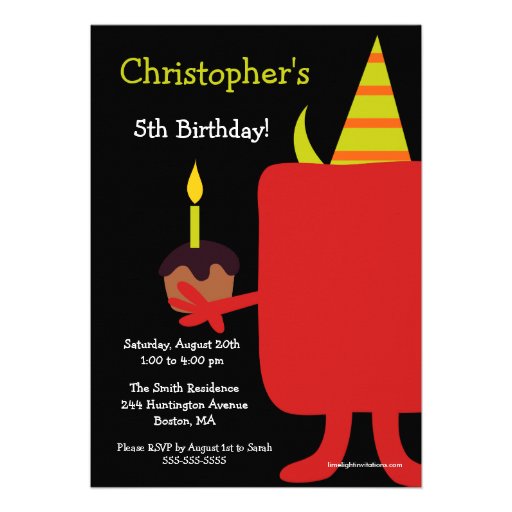 Cute Little Monster Kids Birthday Party Invite
