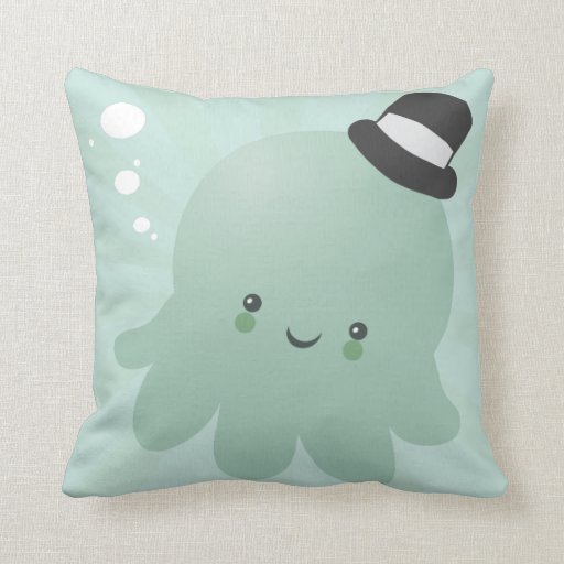 Cute Little Octopus wearing a black Top Hat Throw Pillow Zazzle