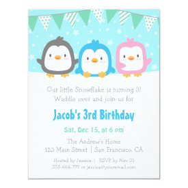 Cute Little Penguins Birthday Party Invitations