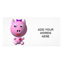 Cute little piggy with hearts and bow! photo card