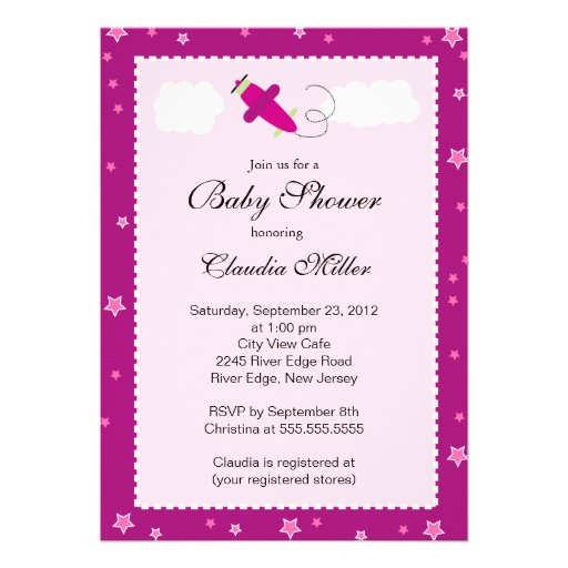 Cute Little Pink Airplane Boy Baby Shower Invite