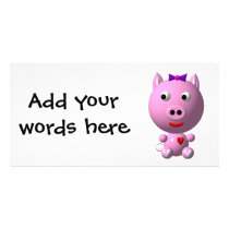 Cute little pink piggy with hearts and bow! personalized photo card