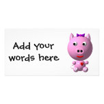 Cute little pink piggy with hearts and bow! personalized photo card