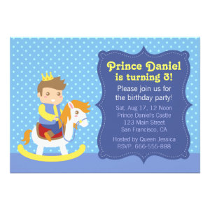 Cute Little Prince, Wooden Horse, Boy Birthday Custom Announcements