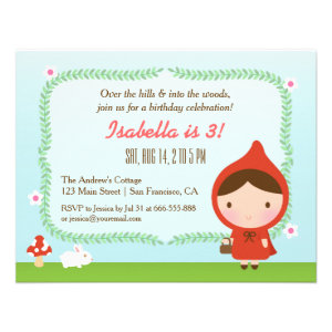 Cute Little Red Riding Hood Girl Birthday Party Personalized Invitation