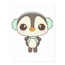 cute little snow day penguin cartoon postcard