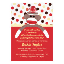 Cute Little Sock Monkey Baby Shower Invitation