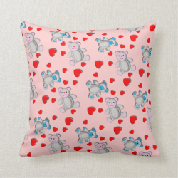 Cute Little Teddy Bears and Hearts Pattern Throw Pillow