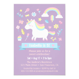 Cute Little Unicorn Rainbow Girls Birthday Party Card