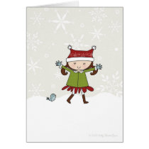 Cute Little Winter girl walking in the Snow cards
