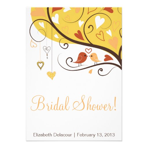 Cute Love Birds Autumn Bridal Shower Invitation