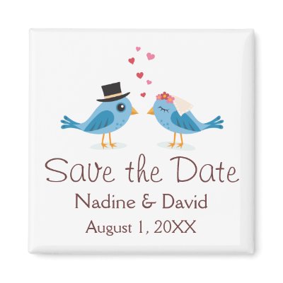 Cute love birds bride and groom save the date refrigerator magnet